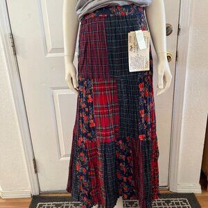 Vintage Tantums Woman's Plis-Size Red Plaid Pleated Boho/Hippie Maxi Skirt Sz 3x
